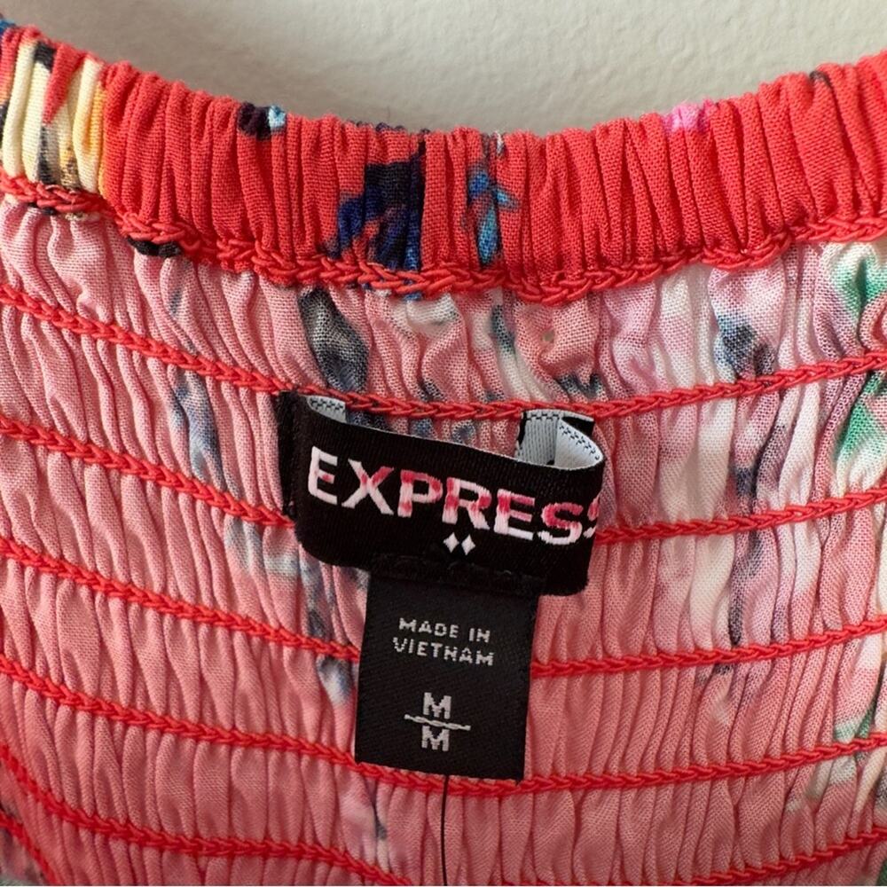Express Floral Mini Faux Rap Dress adjustable spaghetti straps tropical ruffle M - Picture 8 of 15